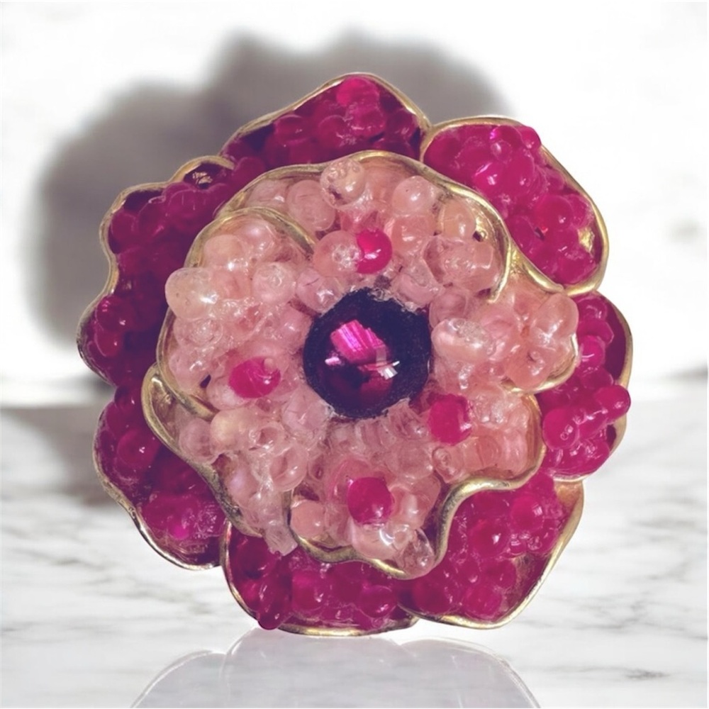 Vintage Arthur Pepper Floral Brooch with Red and Pink Accents